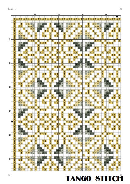 Modern yellow cross stitch ornament pattern DMC PDF chart