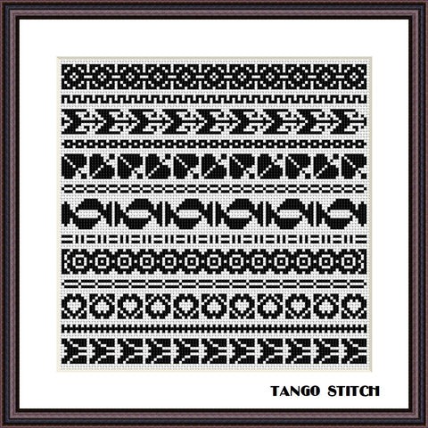 Art Nouveau black and white cross stitch ornaments sampler - Tango Stitch