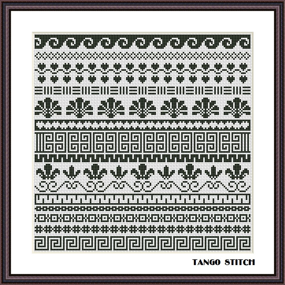 Greek ornaments black and white cross stitch pattern - Tango Stitch