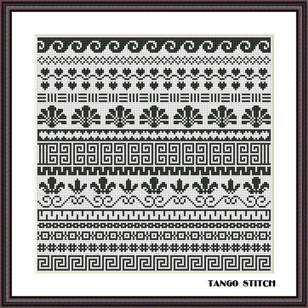 Greek ornaments black and white cross stitch pattern - Tango Stitch