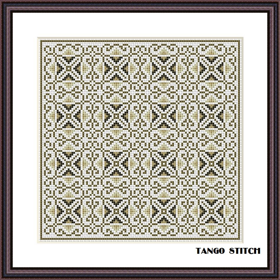 Elegant beige vintage ornament cross stitch pattern