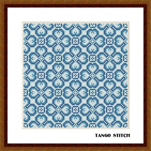 Blue cute cross stitch ornament embroidery pattern with graphs