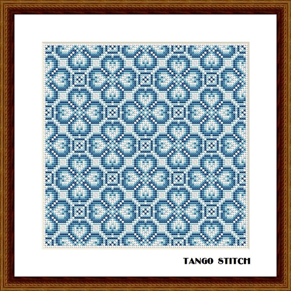 Blue cute cross stitch ornament embroidery pattern with graphs