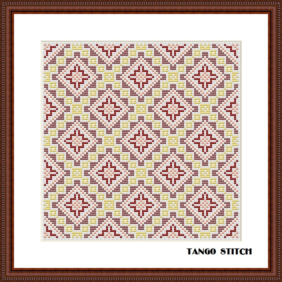 Yellow cross stitch ornament embroidery pattern design