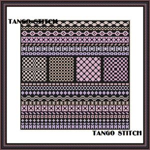 Pink and violet cute cross stitch ornaments sampler pattern - Tango Stitch