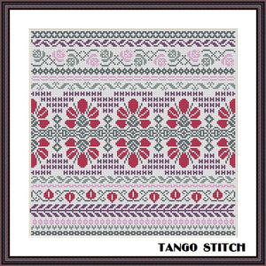 Floral Art nouveau cross stitch ornaments sampler - Tango Stitch