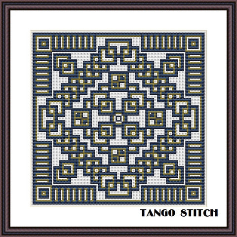 Navy blue celtic knots cross stitch pattern - Tango Stitch