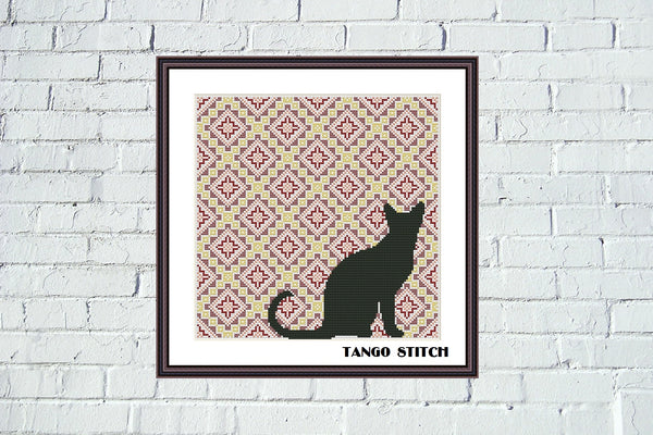 Wall carpet ornament cat cross stitch pattern