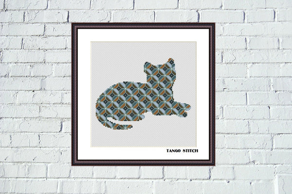 Easy cat ornament cross stitch embroidery pattern - Tango Stitch