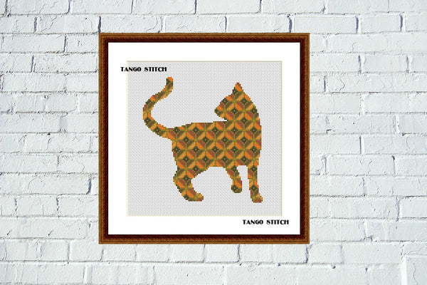 Cat embroidery 3D ornament silhouette cross stitch pattern - Tango Stitch