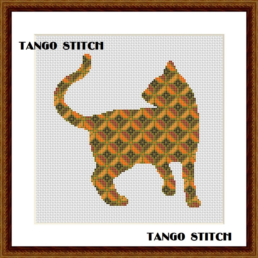 Cat embroidery 3D ornament silhouette cross stitch pattern - Tango Stitch