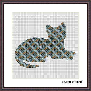 Easy cat ornament cross stitch embroidery pattern - Tango Stitch