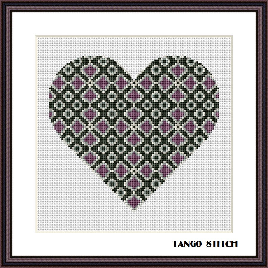 Vintage heart romantic ornament cross stitch pattern, Tango Stitch