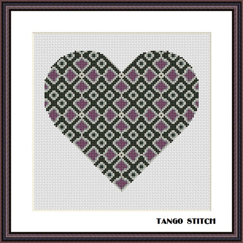 Vintage heart romantic ornament cross stitch pattern, Tango Stitch