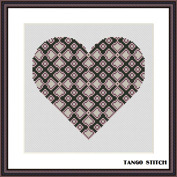 Vintage ornament romantic heart cross stitch pattern