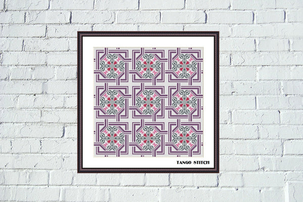 Purple old cross stitch vintage ornaments embroidery