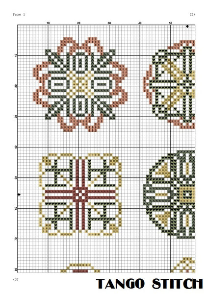 Green cross stitch ornaments sampler hand embroidery - Tango Stitch