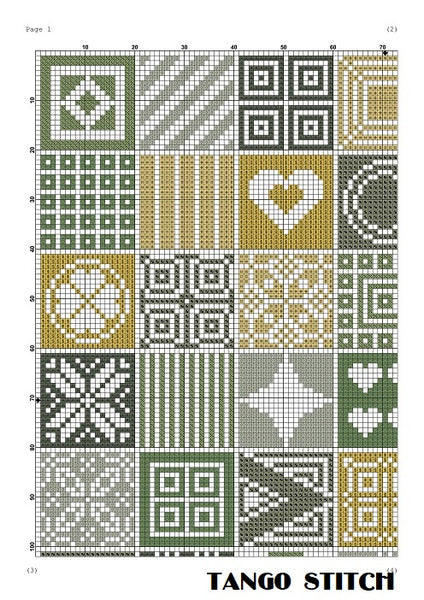 Green cross stitch ornament sampler