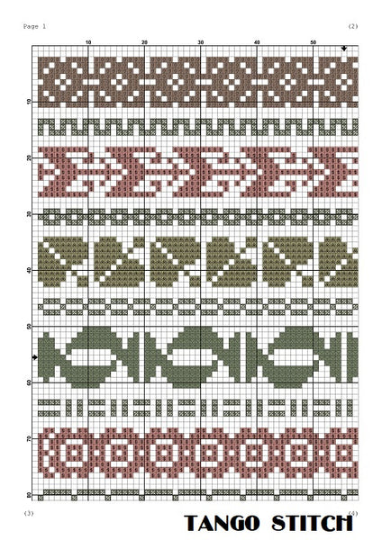 Brown palette vintage cross stitch ornaments pattern - Tango Stitch