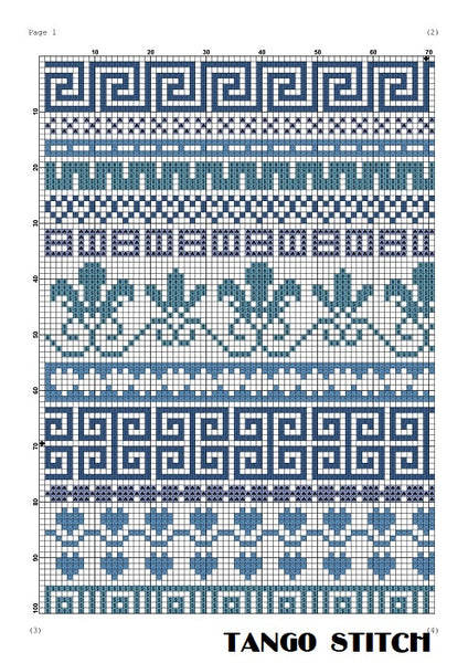 Blue Greek ornaments cross stitch embroidery pattern