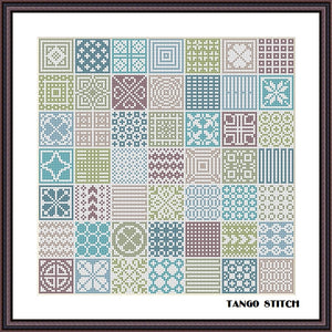 Blue cross stitch ornaments easy hand embroidery pattern -Tango Stitch