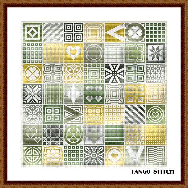 Green cross stitch ornament sampler