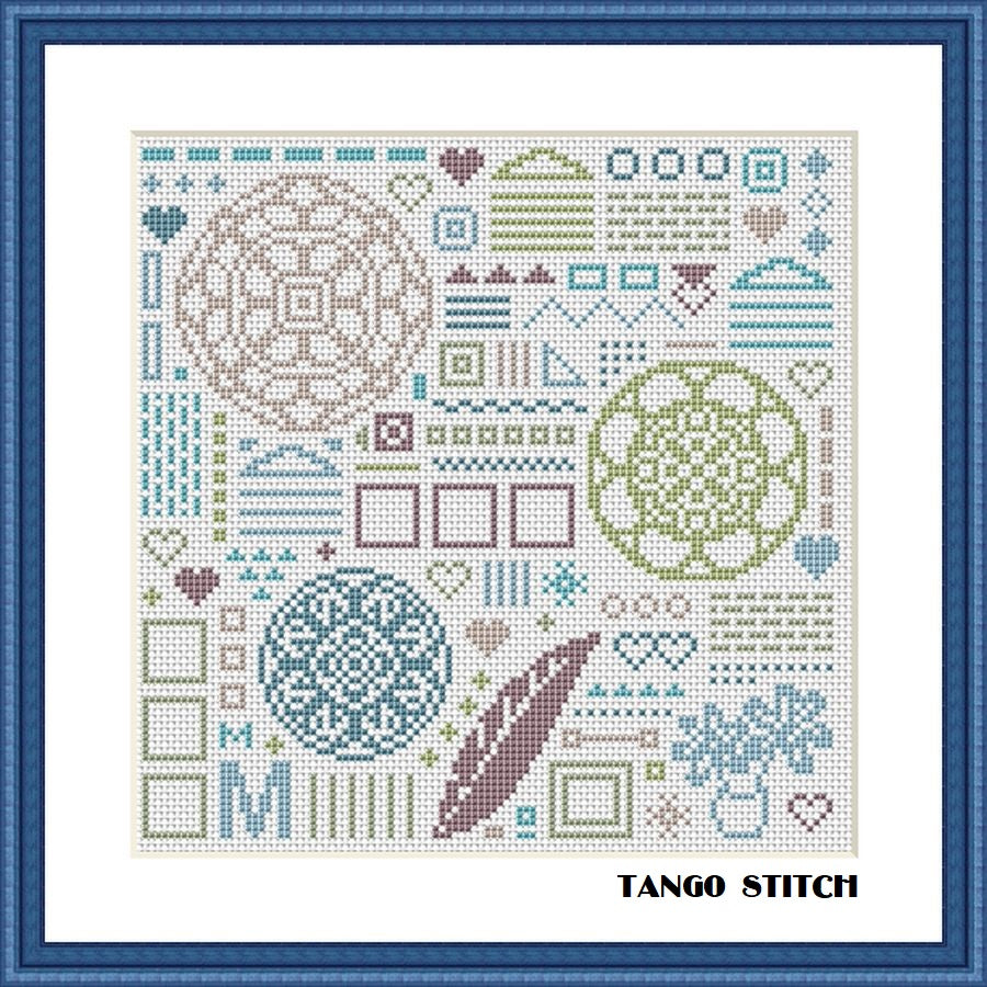 Modern easy ornament cross stitch sampler pattern