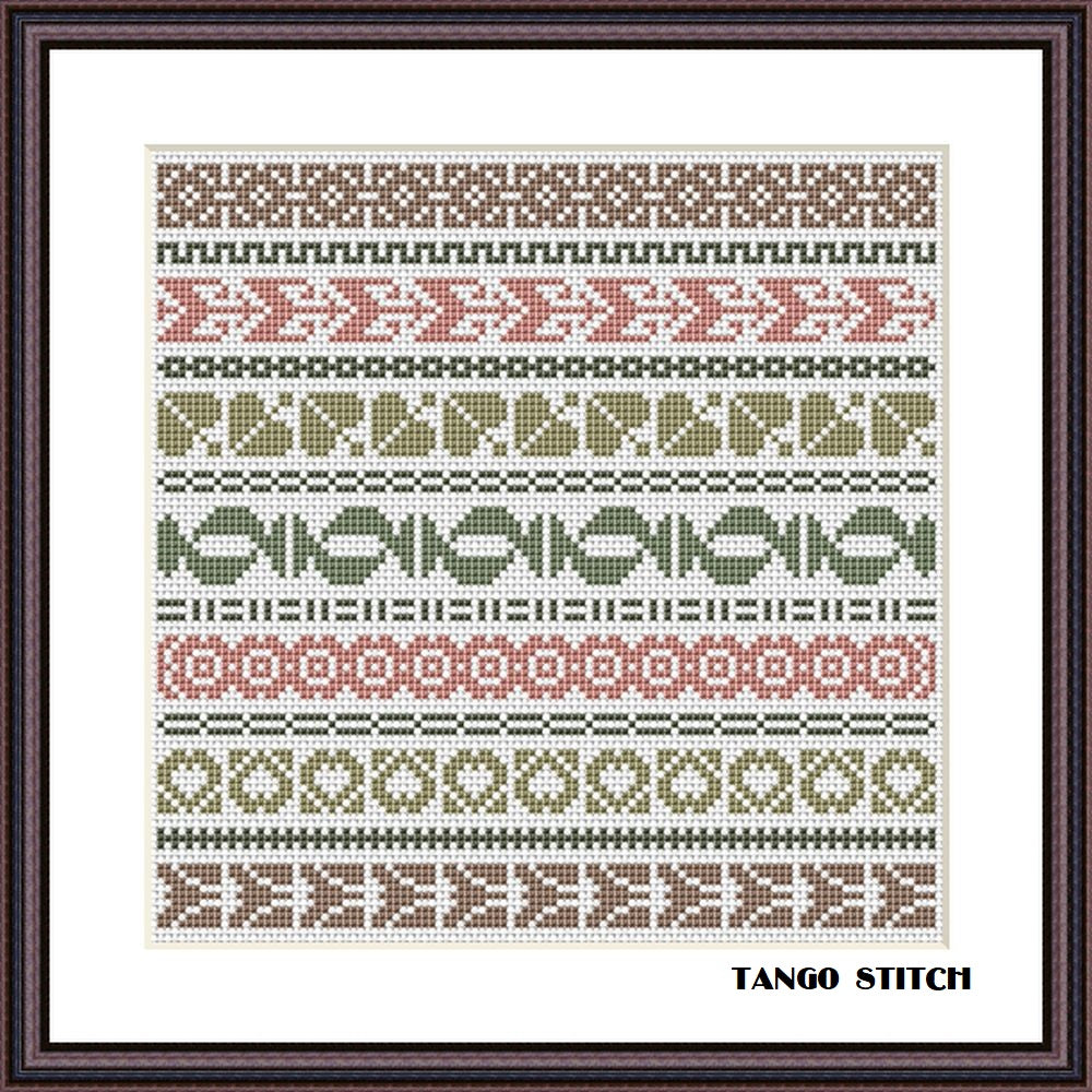 Brown palette vintage cross stitch ornaments pattern - Tango Stitch