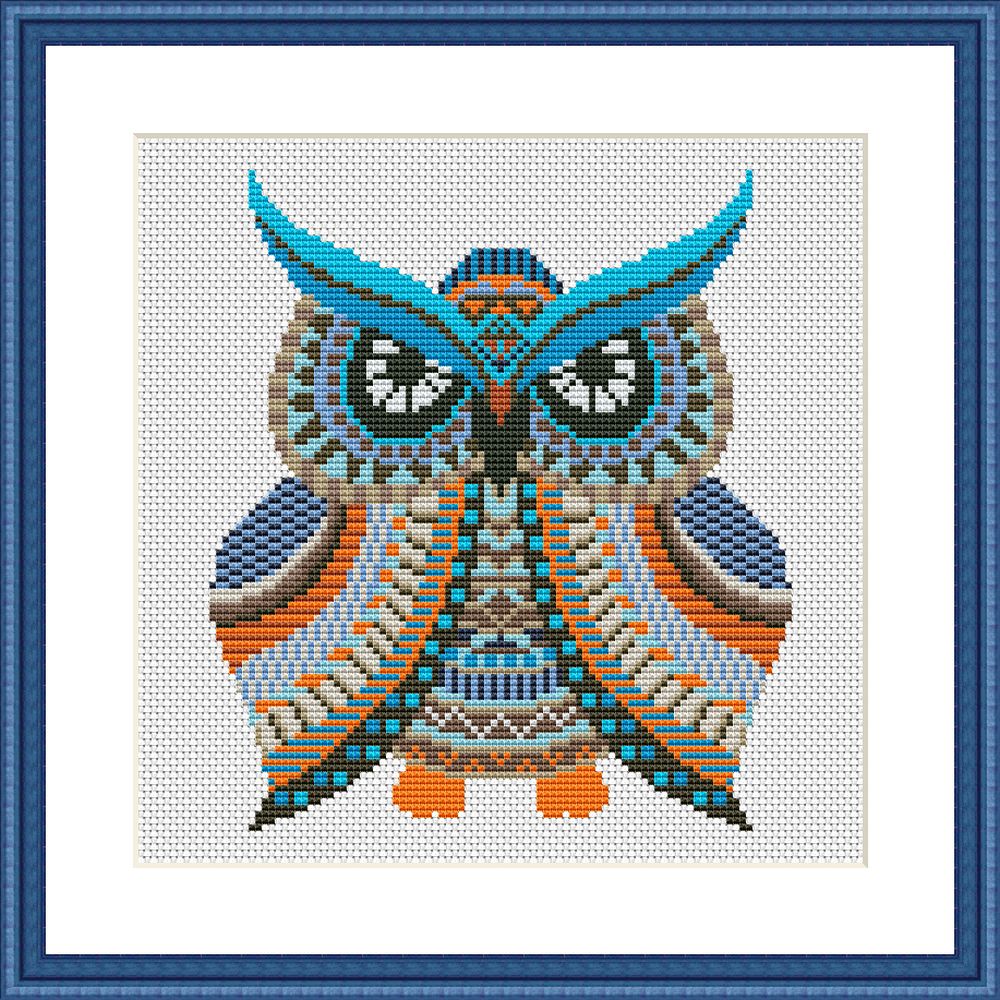 Colorful owl mandala cross stitch pattern - Tango Stitch