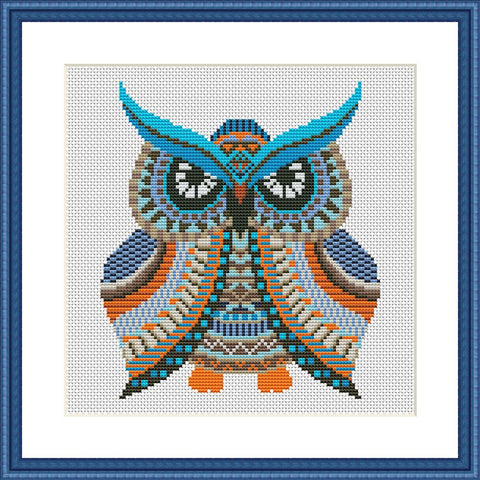 Colorful owl mandala cross stitch pattern - Tango Stitch