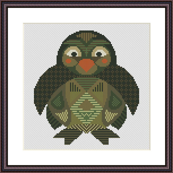 Penguin mandala funny cross stitch pattern