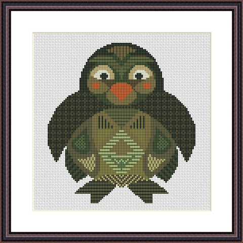 Penguin mandala funny cross stitch pattern