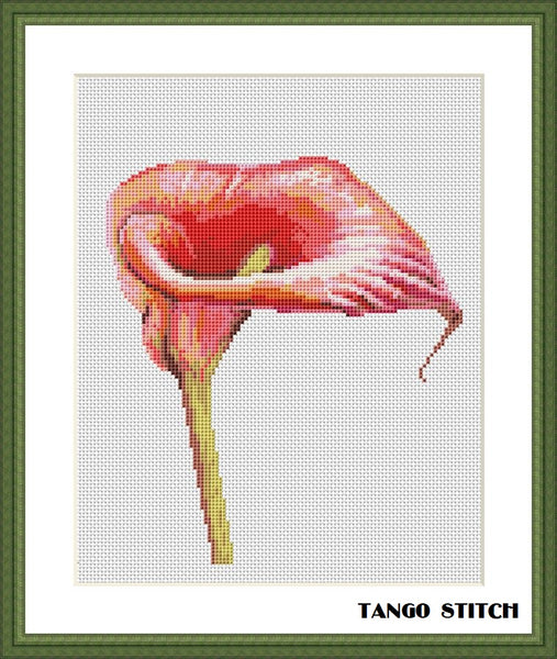 Pink calla lily cute flower cross stitch pattern