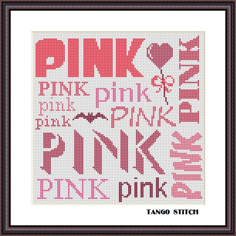 Pink words cloud cross stitch lettering embroidery - Tango Stitch
