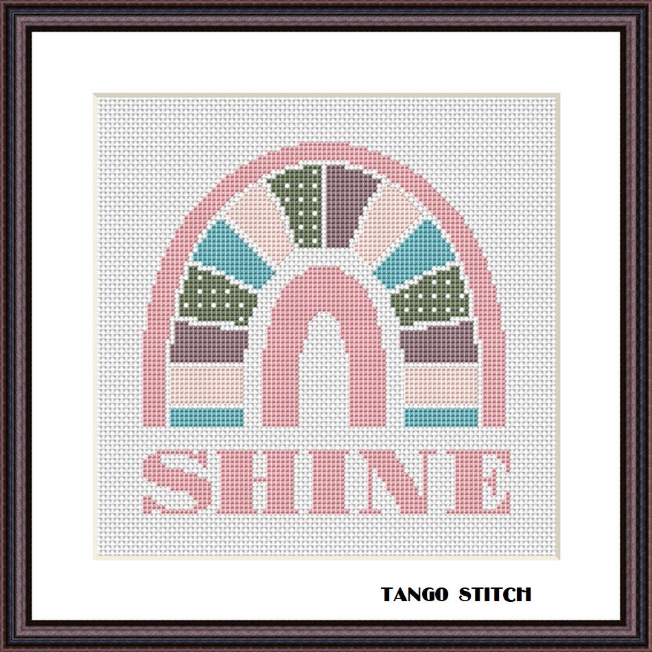 Pink boho shine rainbow nursery cross stitch pattern