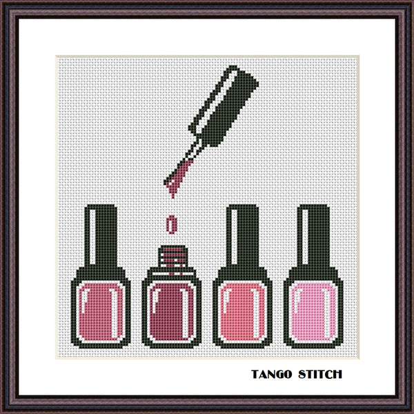 Pink nail polish cross stitch hand embroidery pattern - Tango Stitch