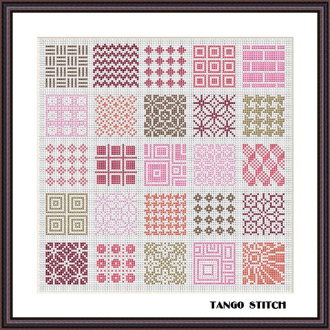 Easy pink cross stitch ornament sampler pattern