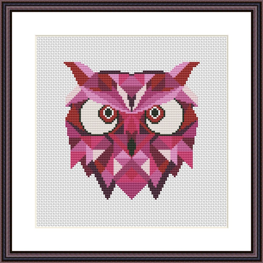 Pink owl mandala easy cross stitch pattern