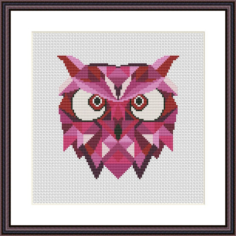 Pink owl mandala easy cross stitch pattern