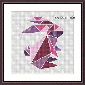 Pink rabbit geometric cross stitch pattern - Tango Stitch