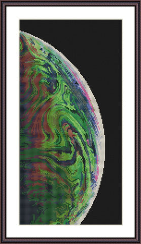 Green planet cross stitch pattern Cosmos universe embroidery design