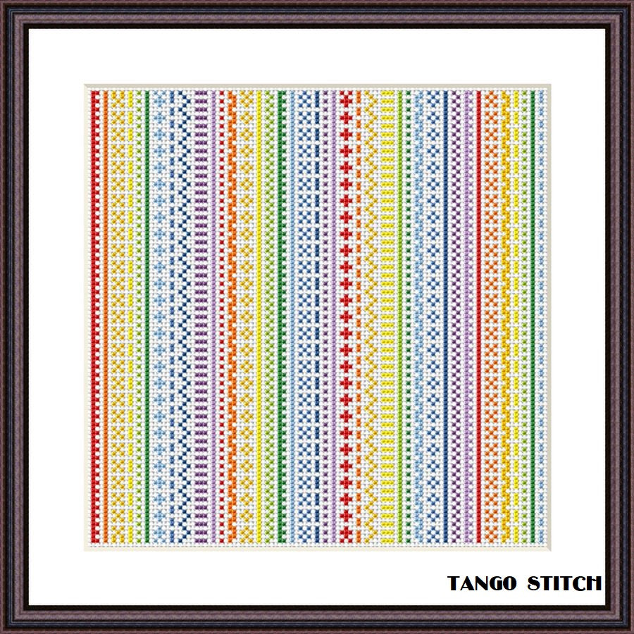Rainbow cross stitch ornament sampler
