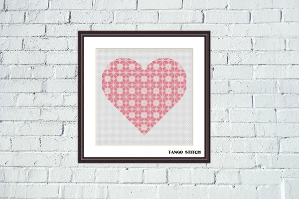Pink heart romantic cross stitch pattern