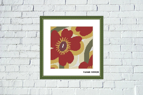 Red abstract flower cross stitch pattern