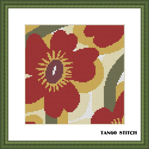 Red abstract flower cross stitch pattern