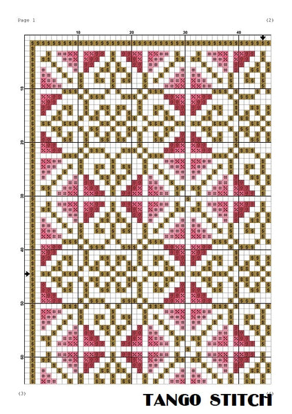 Red gold vintage cross stitch ornament pattern