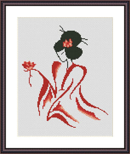 Japanese geisha cross stitch pattern