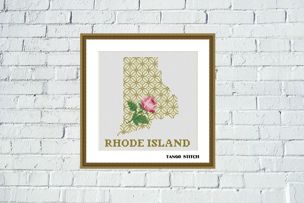 Rhode Island USA state map silhouette cross stitch pattern, Tango Stitch