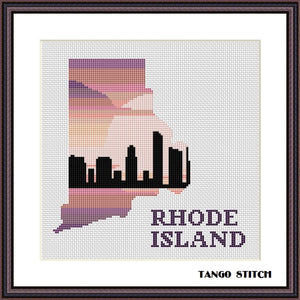 Rhode Island USA state map skyline sunset cross stitch pattern