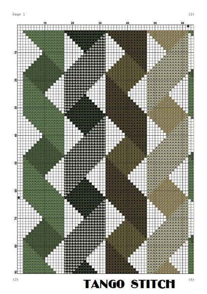Green ribbons geometric cross stitch pattern  